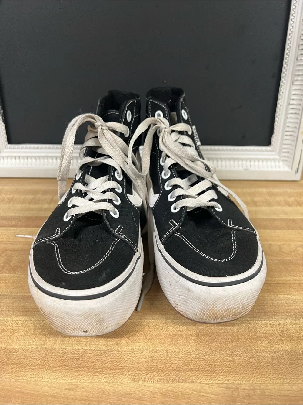 Vans Black and White Platform Sk8-Hi Sneakers - Picture 4 of 9
